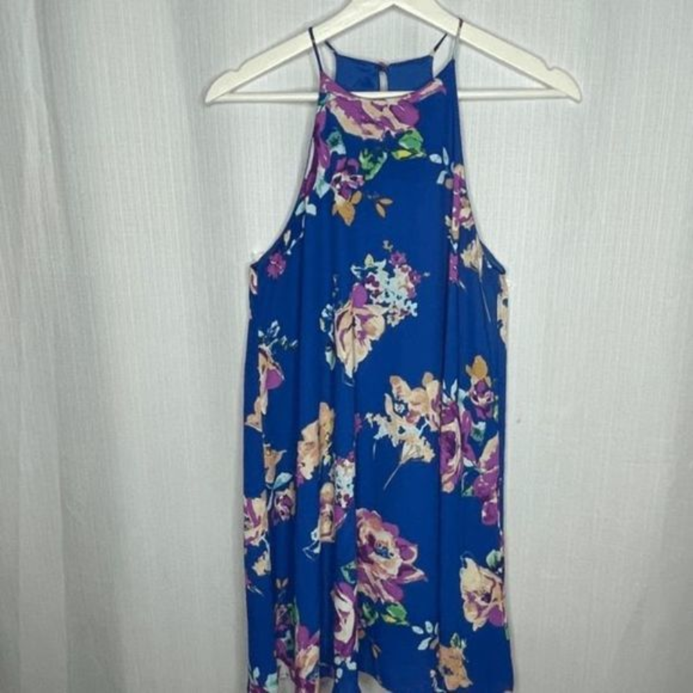 Everly Blue Floral Halter Mini‎ Dress